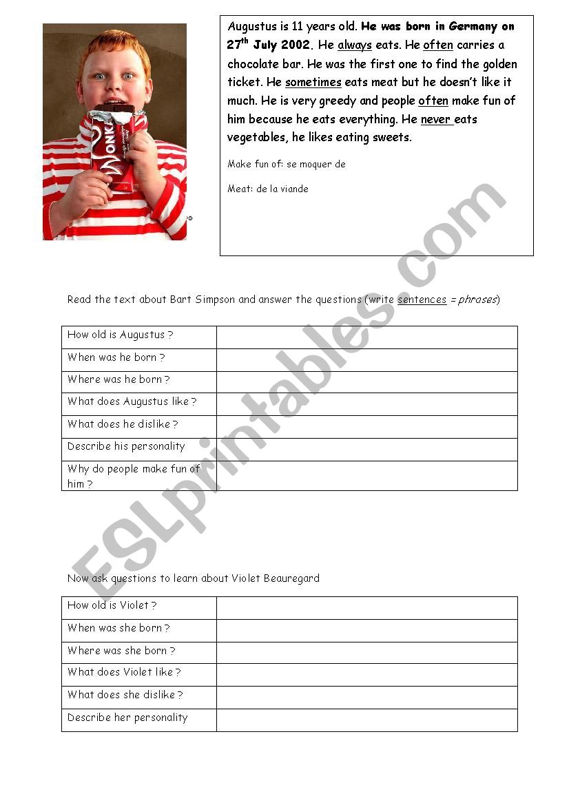 Augustus and violet worksheet