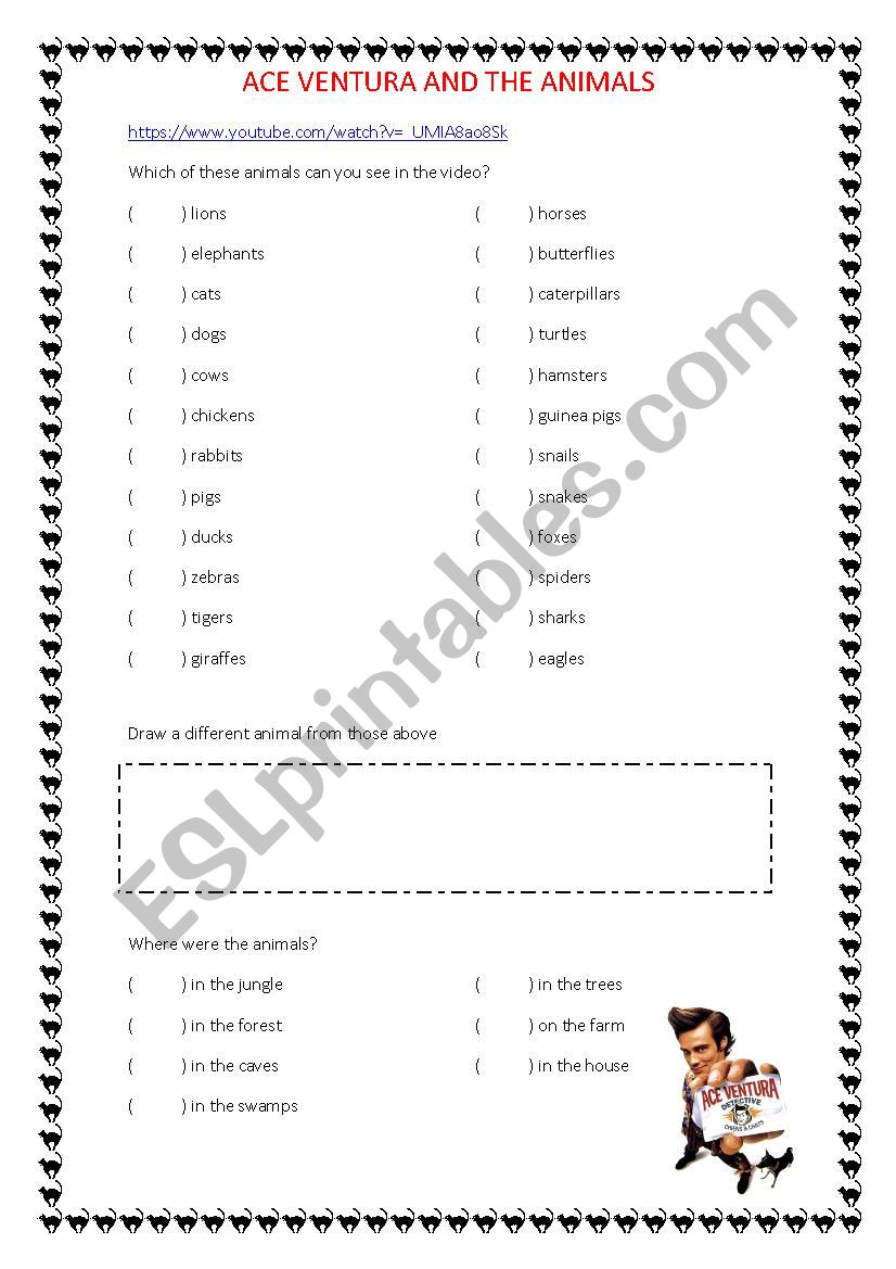 Ace Ventura and the Animals worksheet