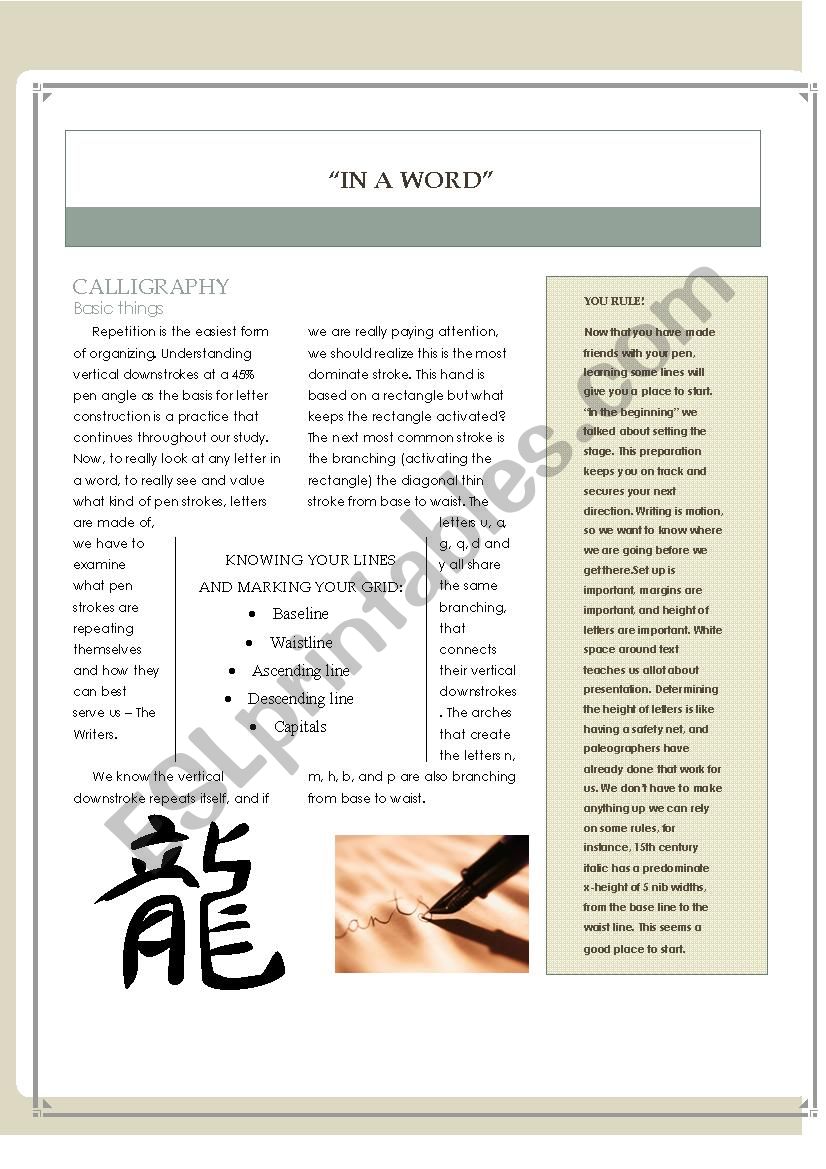 Calligraphy worksheet