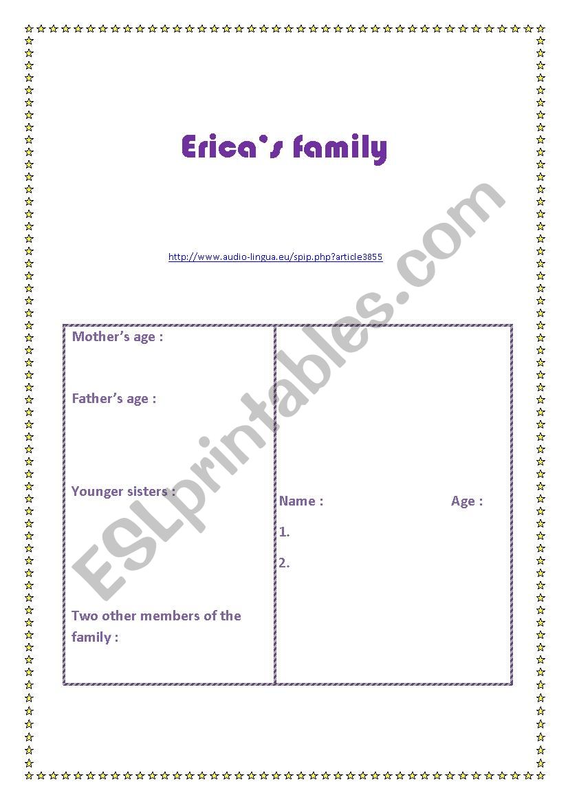 Ericas family: listening activity A1 link to audio included.