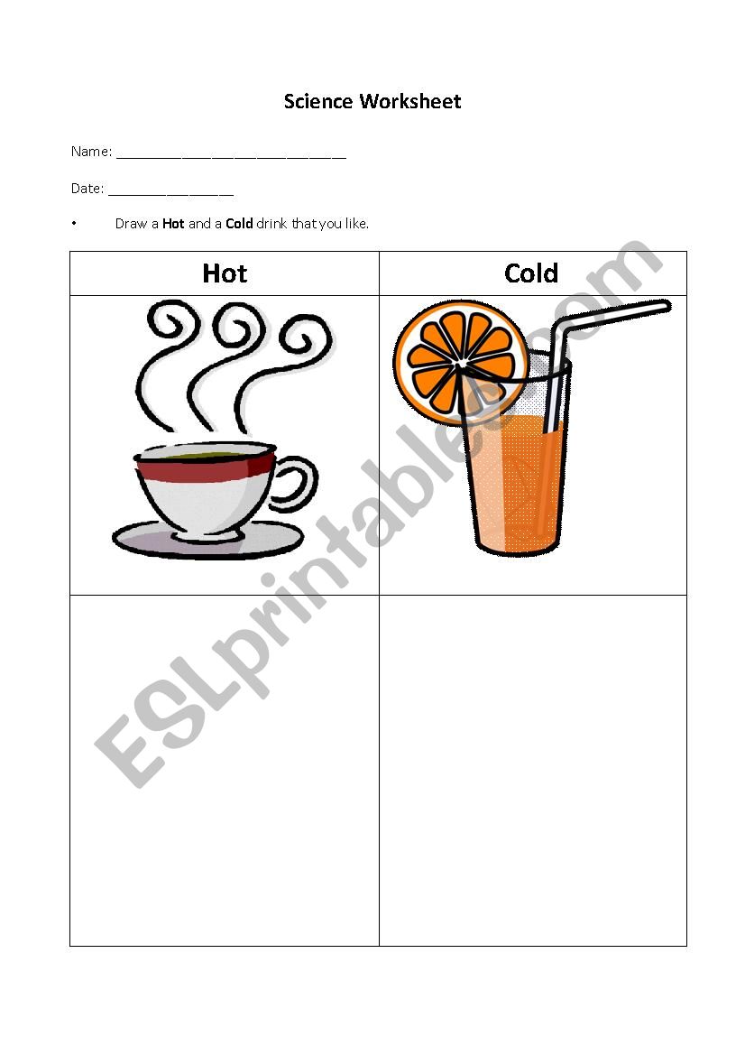 Hot and cold worksheet worksheet