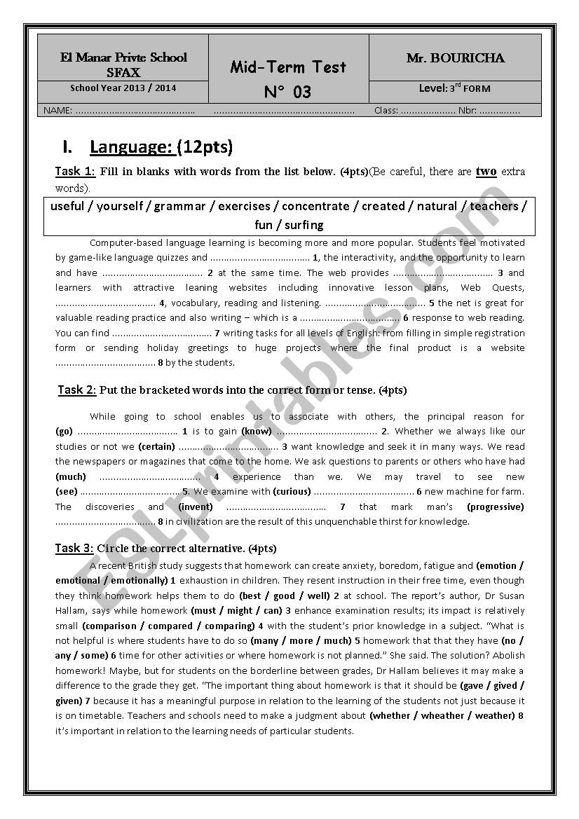 mid term test 3 worksheet