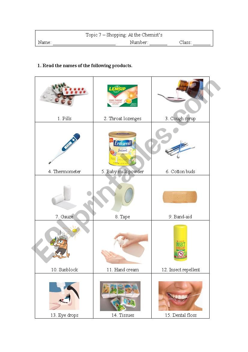 At the Chemist´s worksheet