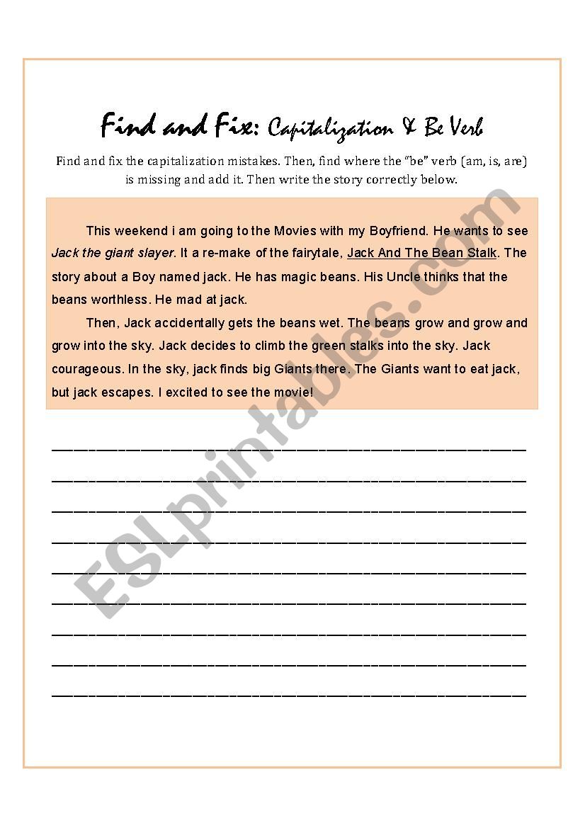 Find and Fix: Capitalization and Missing BE Verb