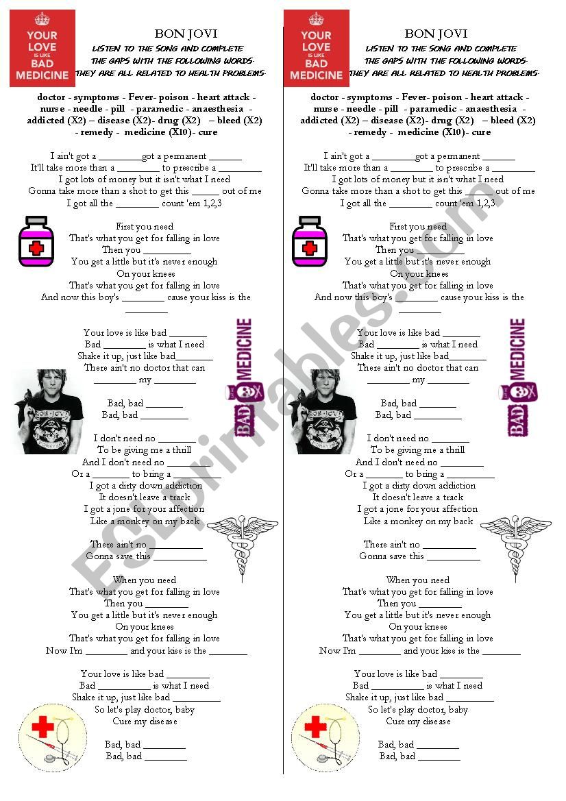 BAD MEDICINE worksheet