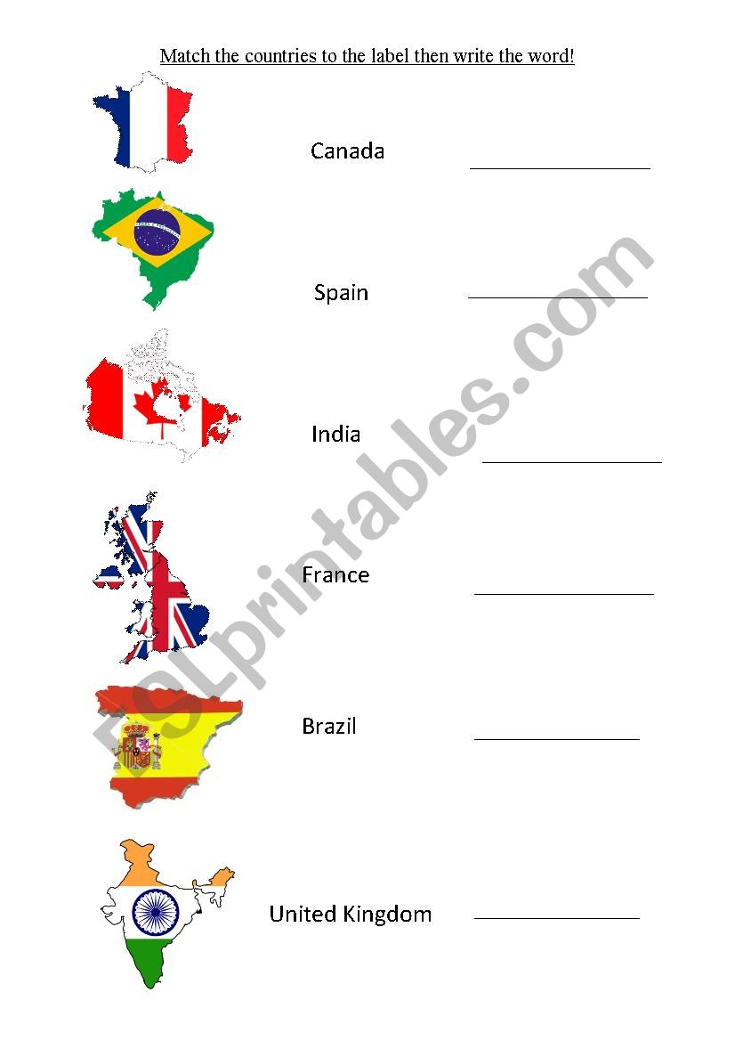 Countries matching  worksheet
