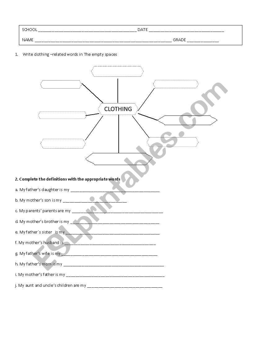 FAMILY AND DESCRIPTION worksheet