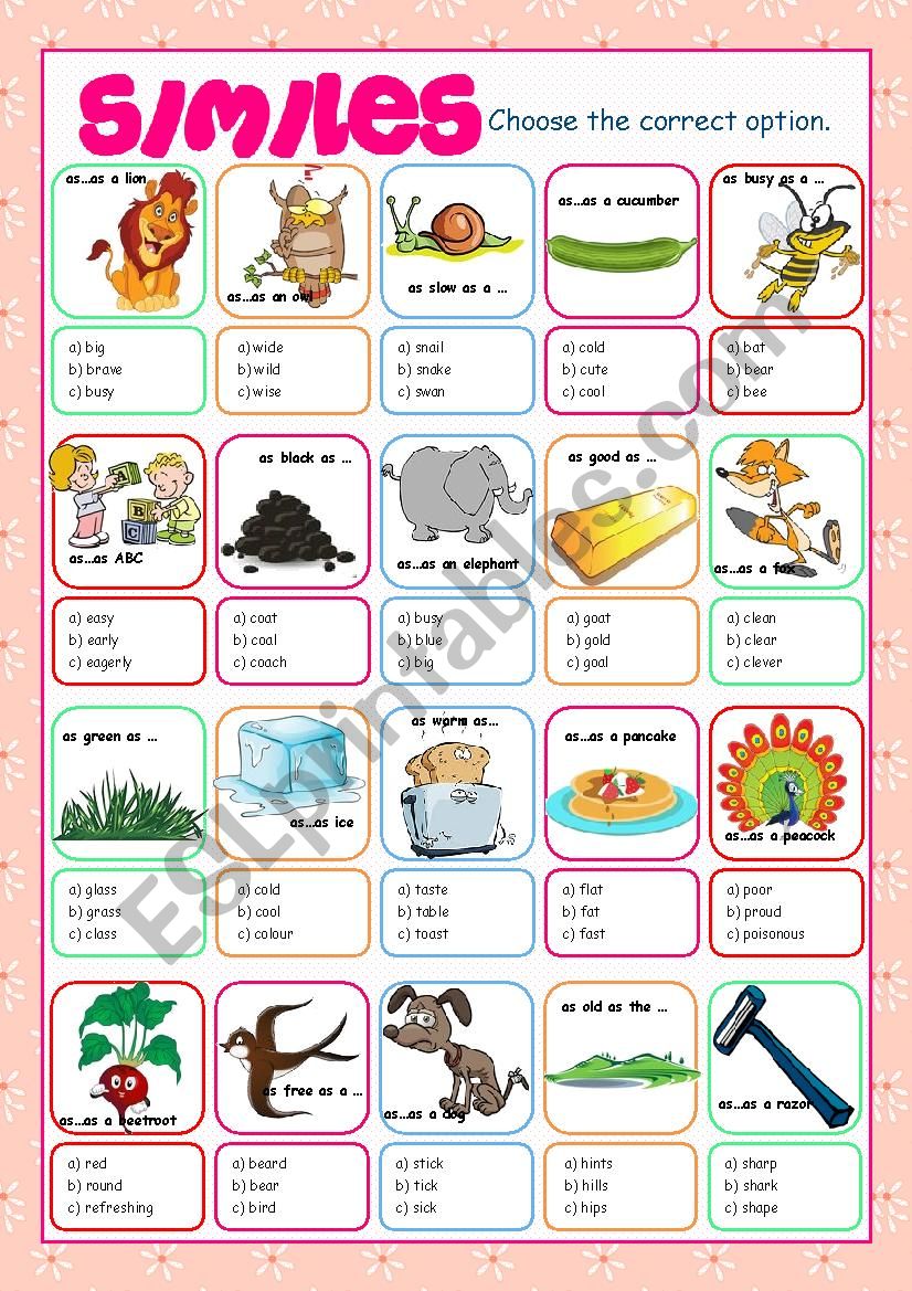 Similes (Multiple Choice) worksheet