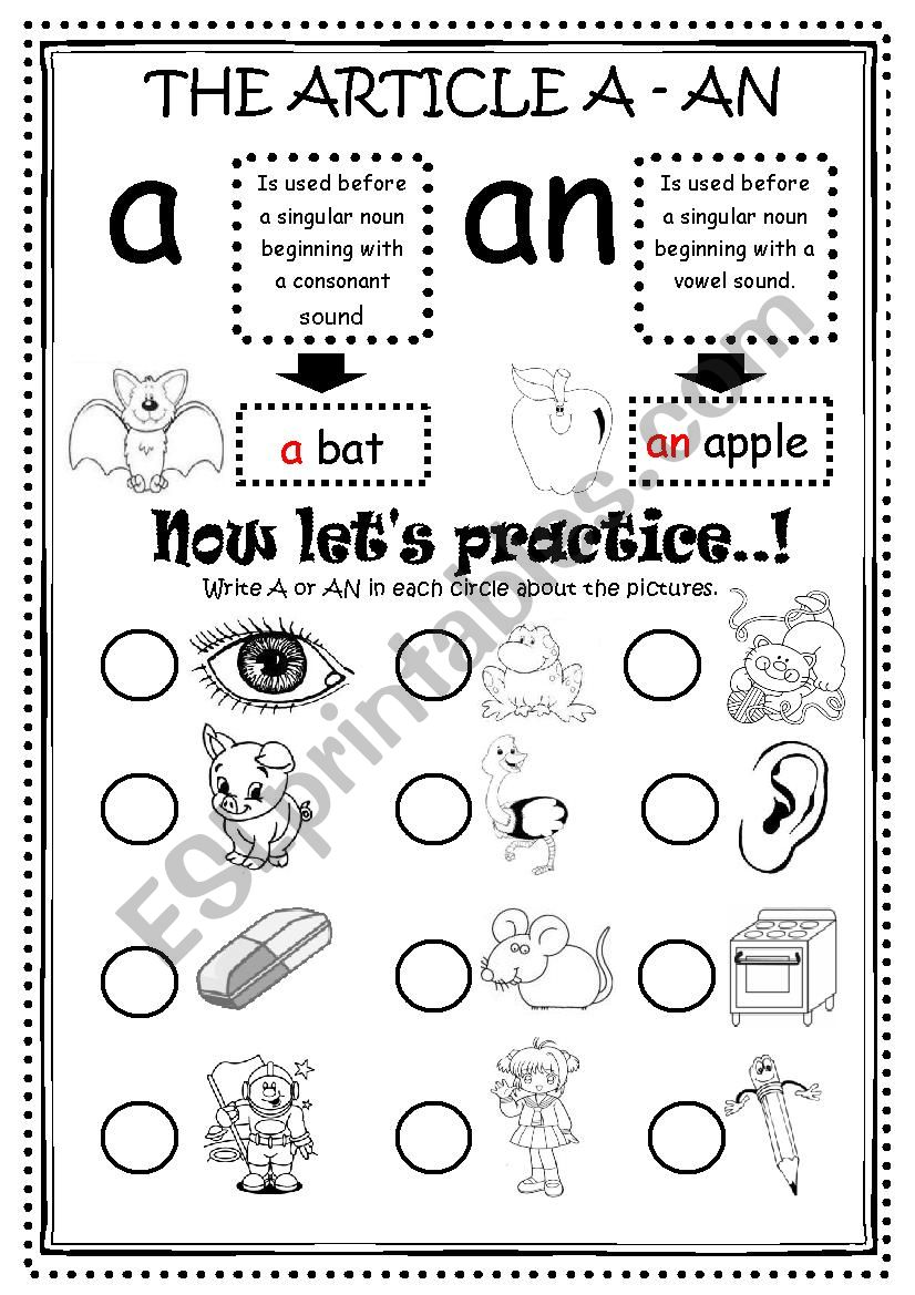 Indefinite Articles worksheet