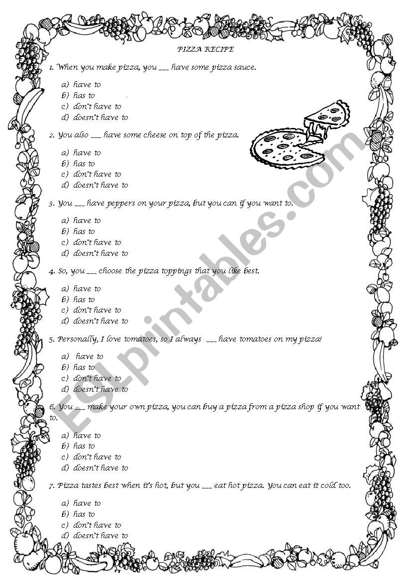 Pizza recipe worksheet