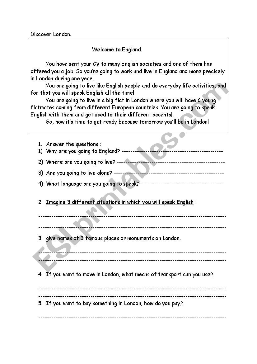 Discover London worksheet