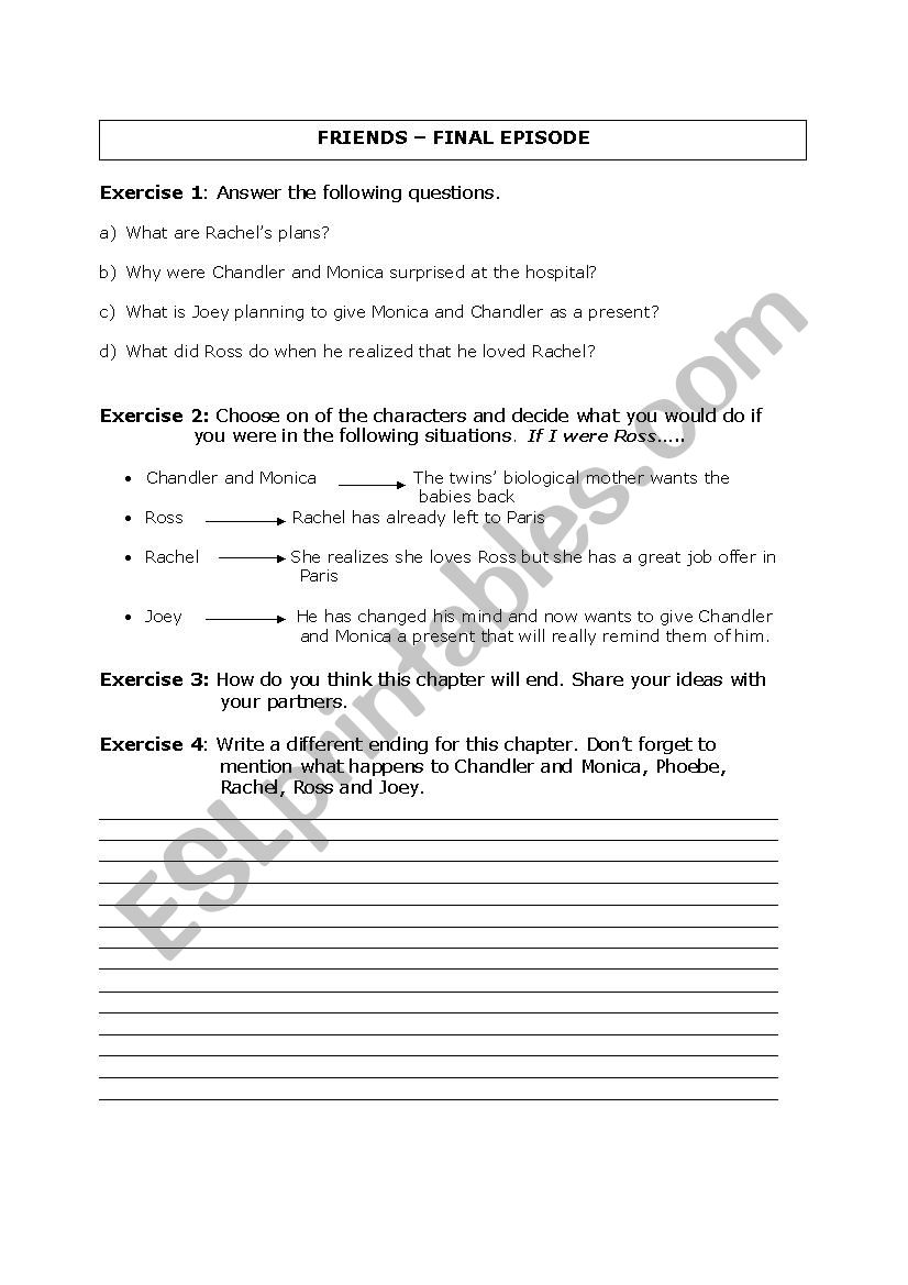 Friends - last episode worksheet