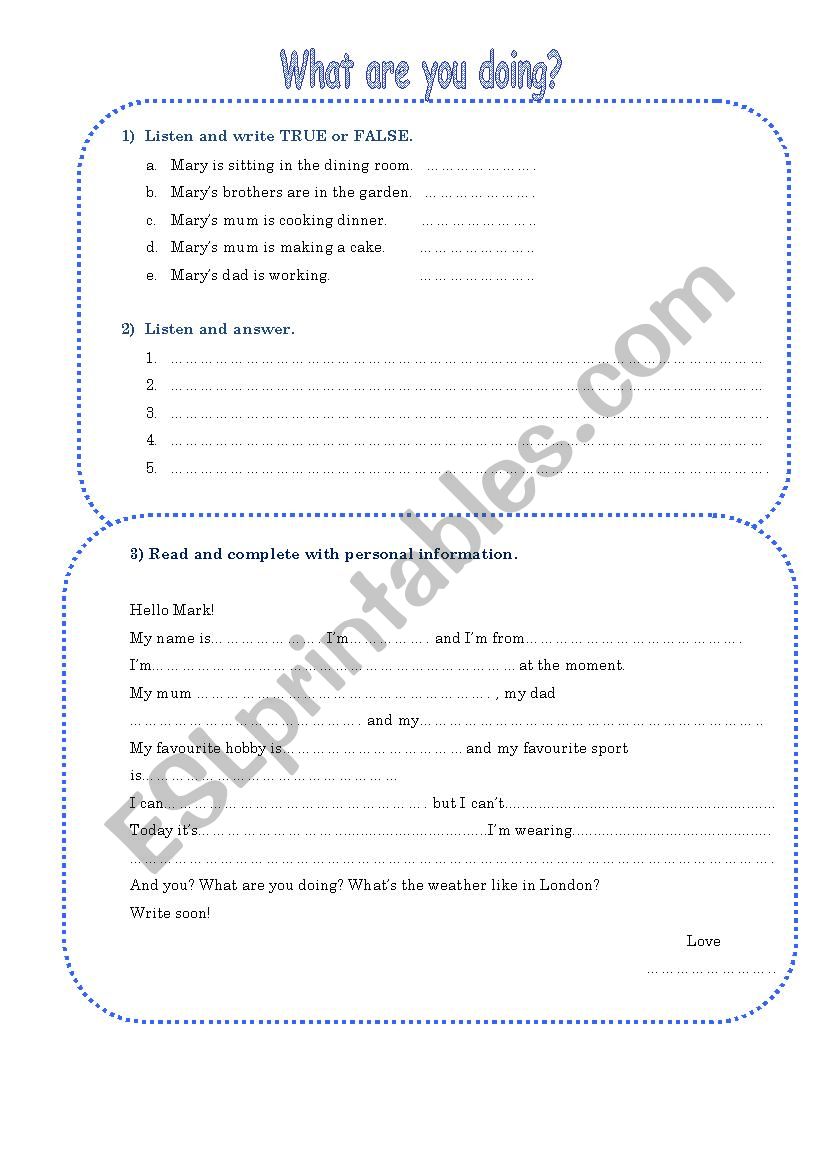 Present continuous test worksheet