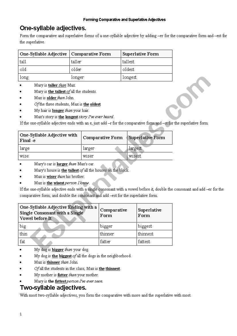 Forming comparative and superlative 