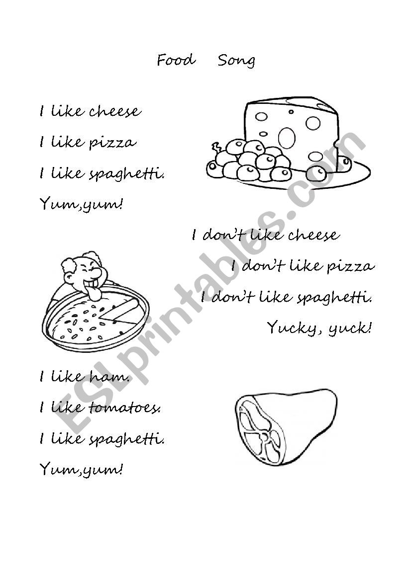 a Food Song worksheet a Food Song worksheet