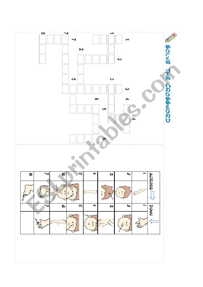 Crosswords Body parts worksheet