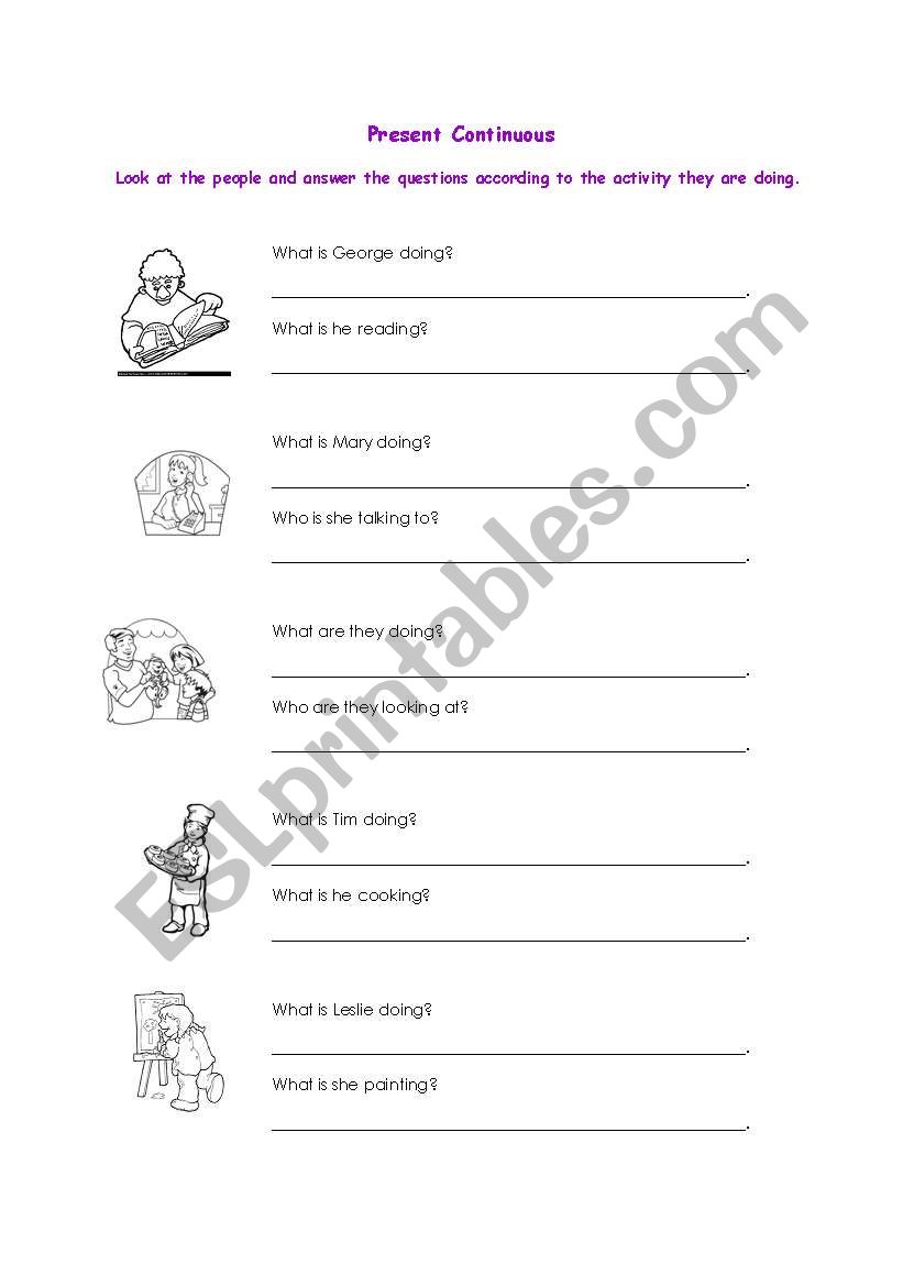 Present continuous worksheet