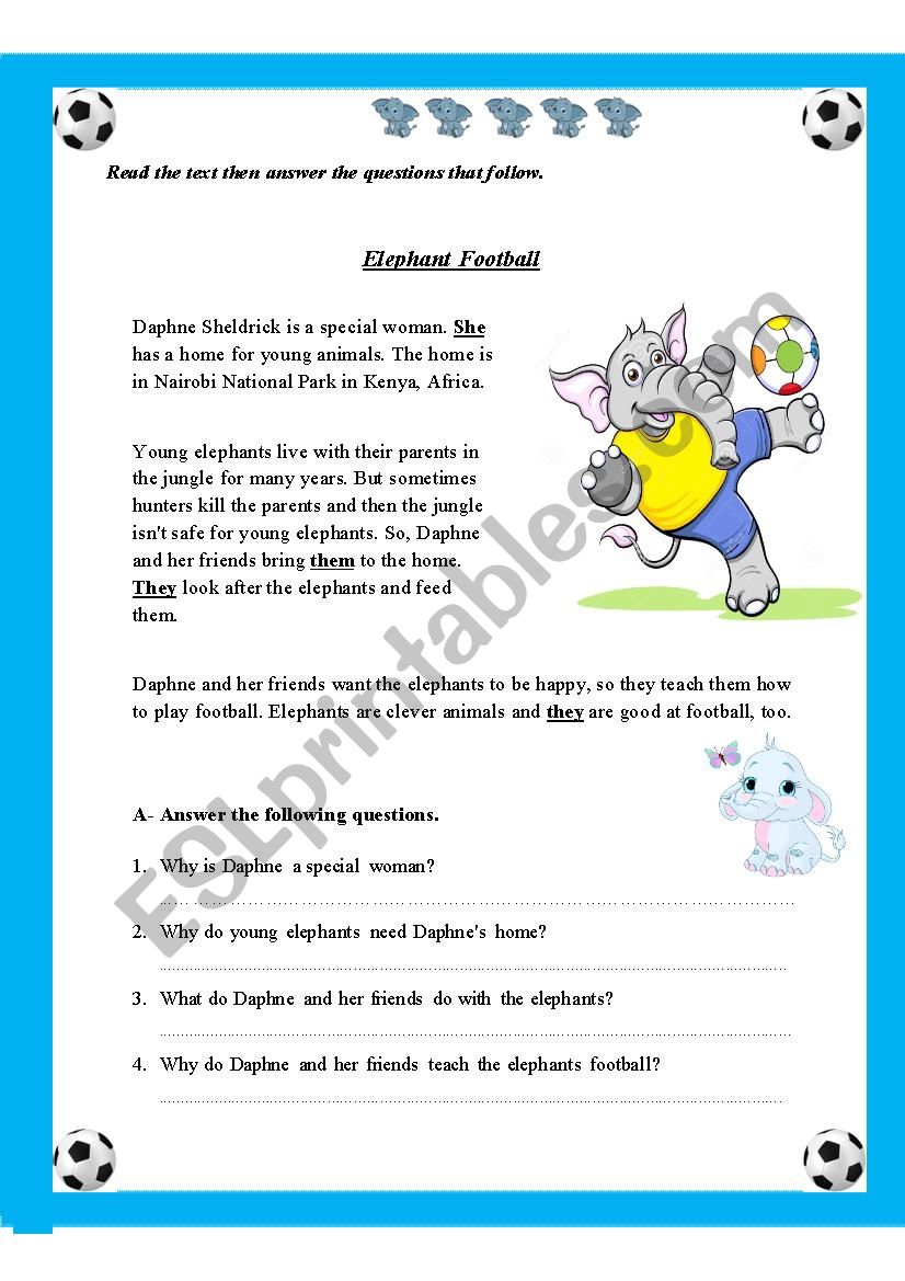 Elephant Football worksheet