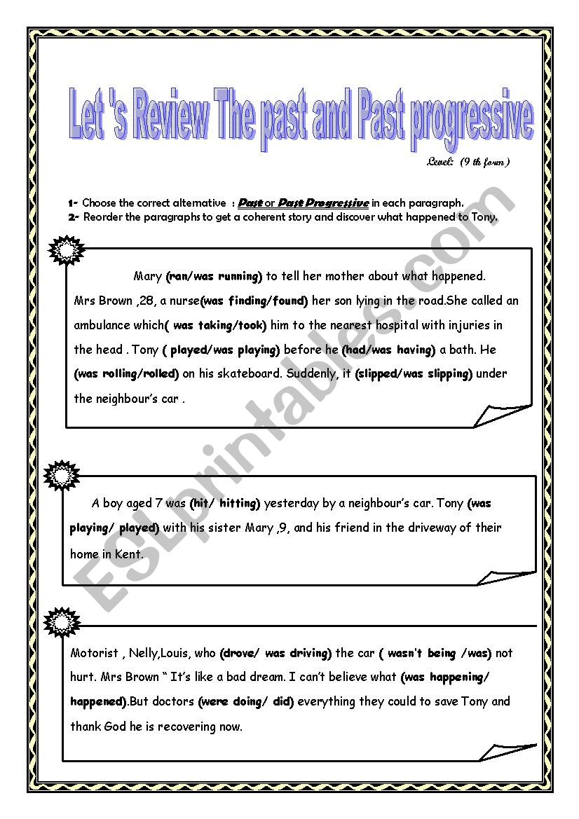 review of the past and past progressive (9 th formers)