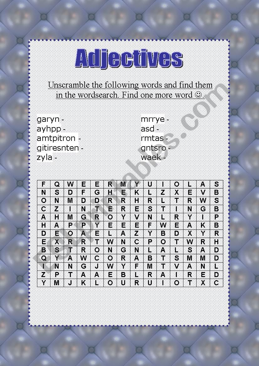 Adjectives Wordsearch worksheet