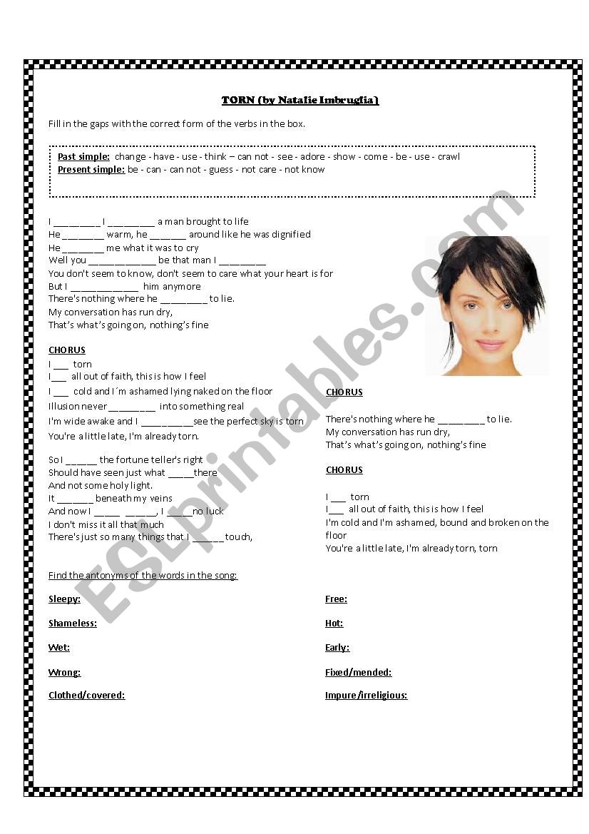 Torn (by Natalie Imbruglia)  worksheet