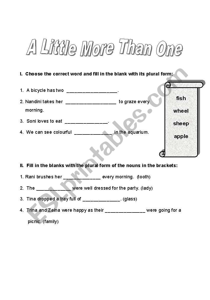 Singular and Plurals worksheet