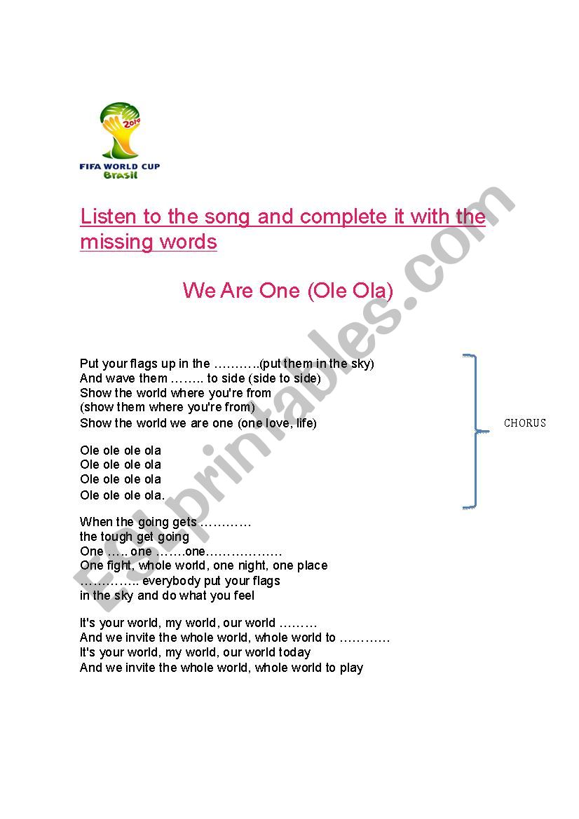 We are one . World Cup Song 2014