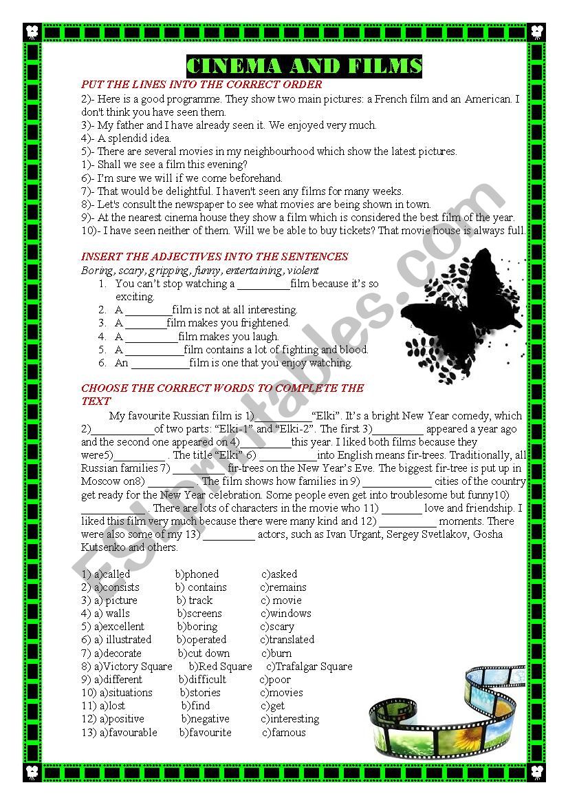 CINEMA AND FILMS worksheet