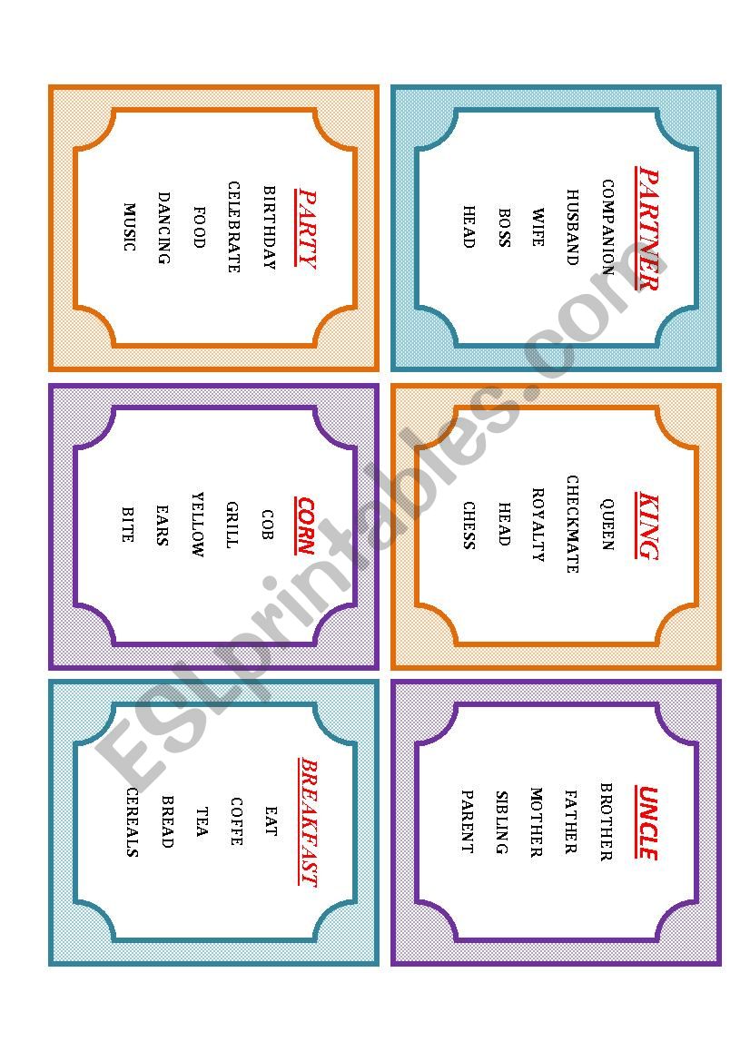 A2-TABOO CARDS - 2nd worksheet
