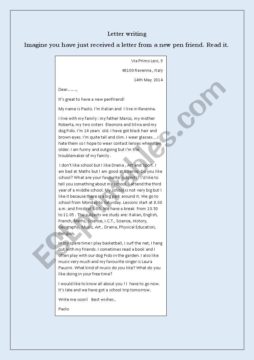Letter reading and writing worksheet