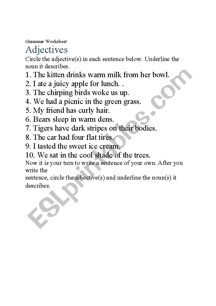 adjective worksheet