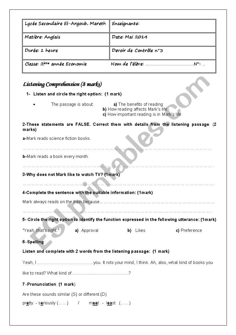 Mid Term Test 3 for second year students