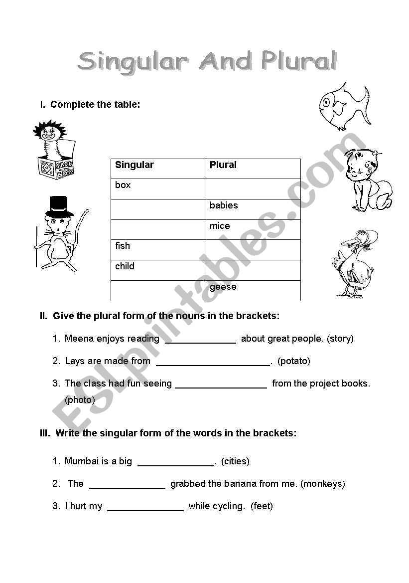 Singular and Plurals worksheet