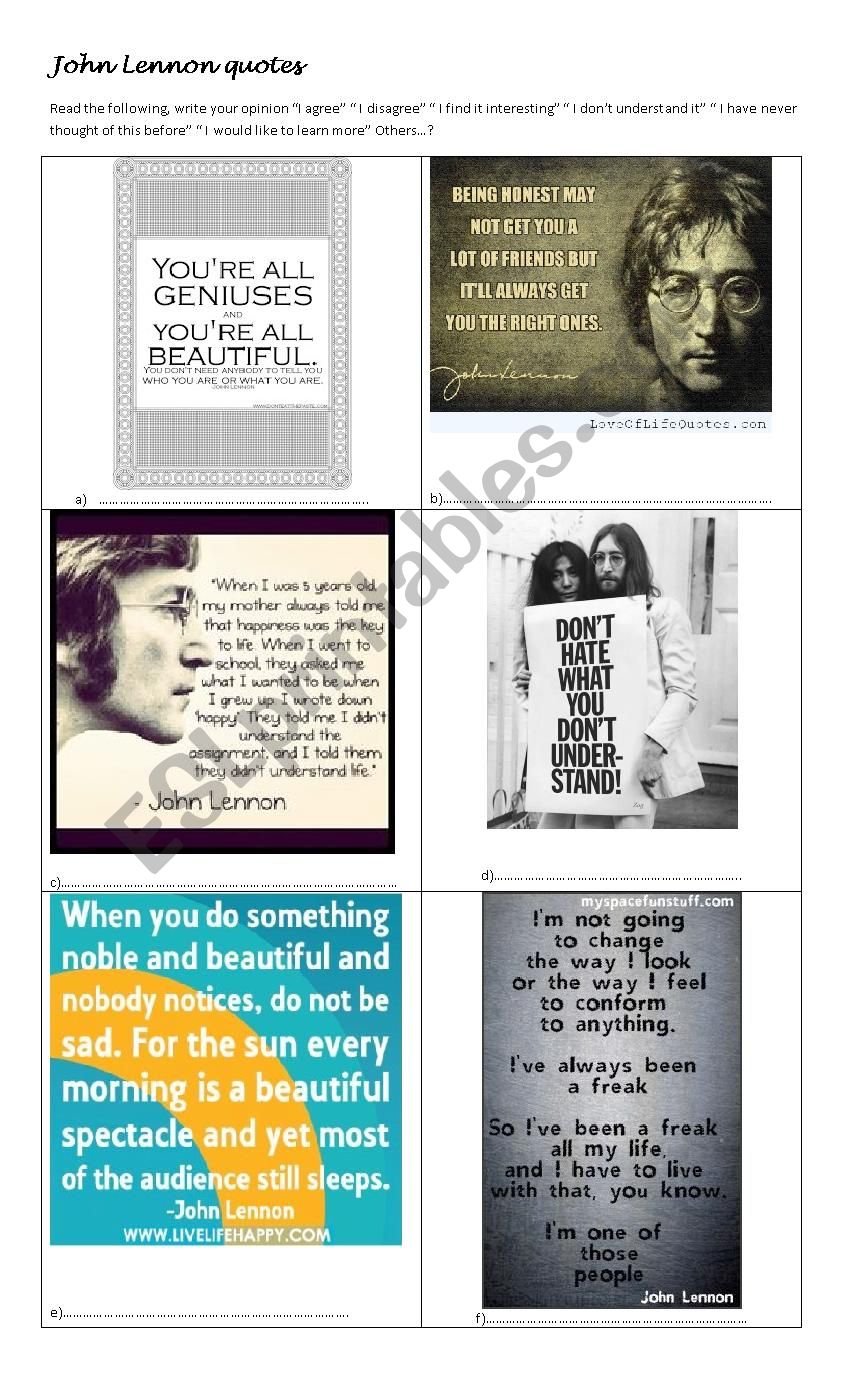 John Lennon Quotes worksheet