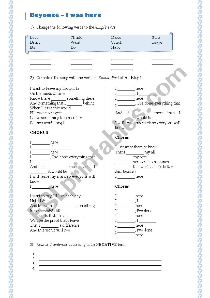 I was here - Simple Past Activity