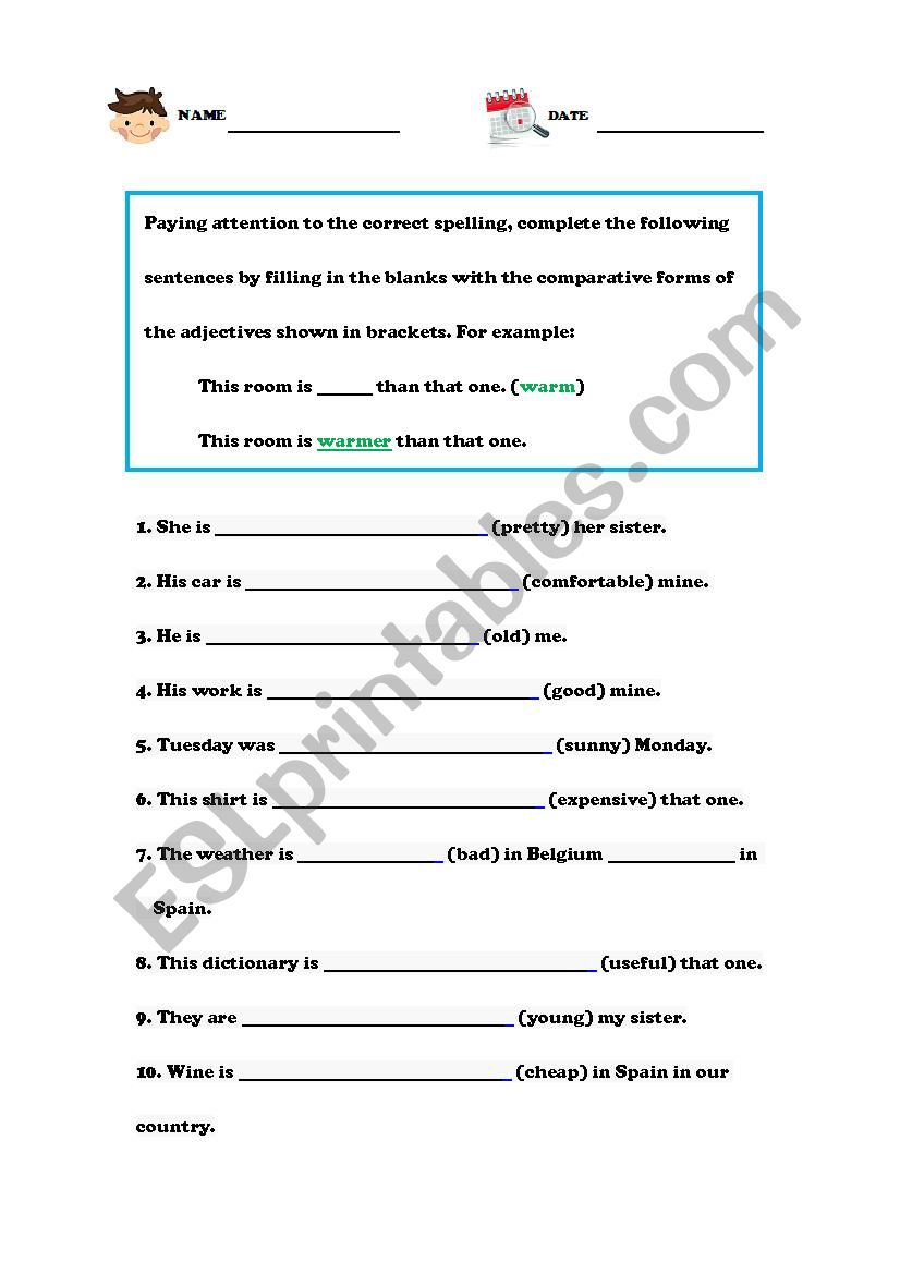 Adjective comparative with Answer Key