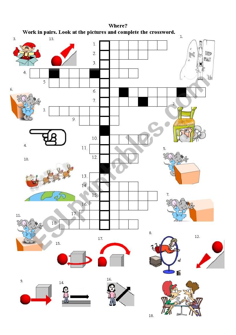 Preposition crossword puzzle worksheet