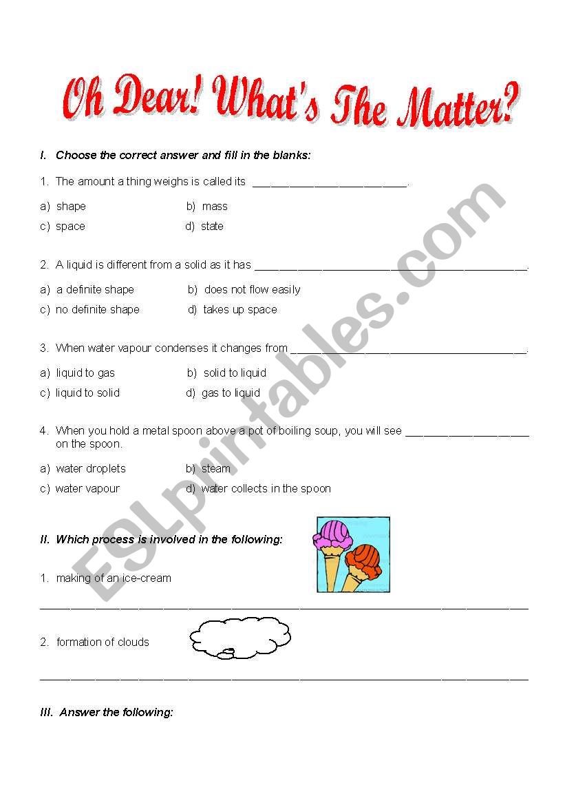 Matter worksheet