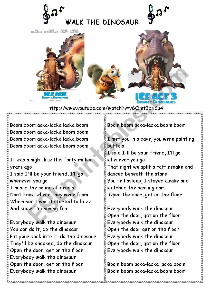 Walk The Dinosaur Song Correct The Mistakes In The Song Esl