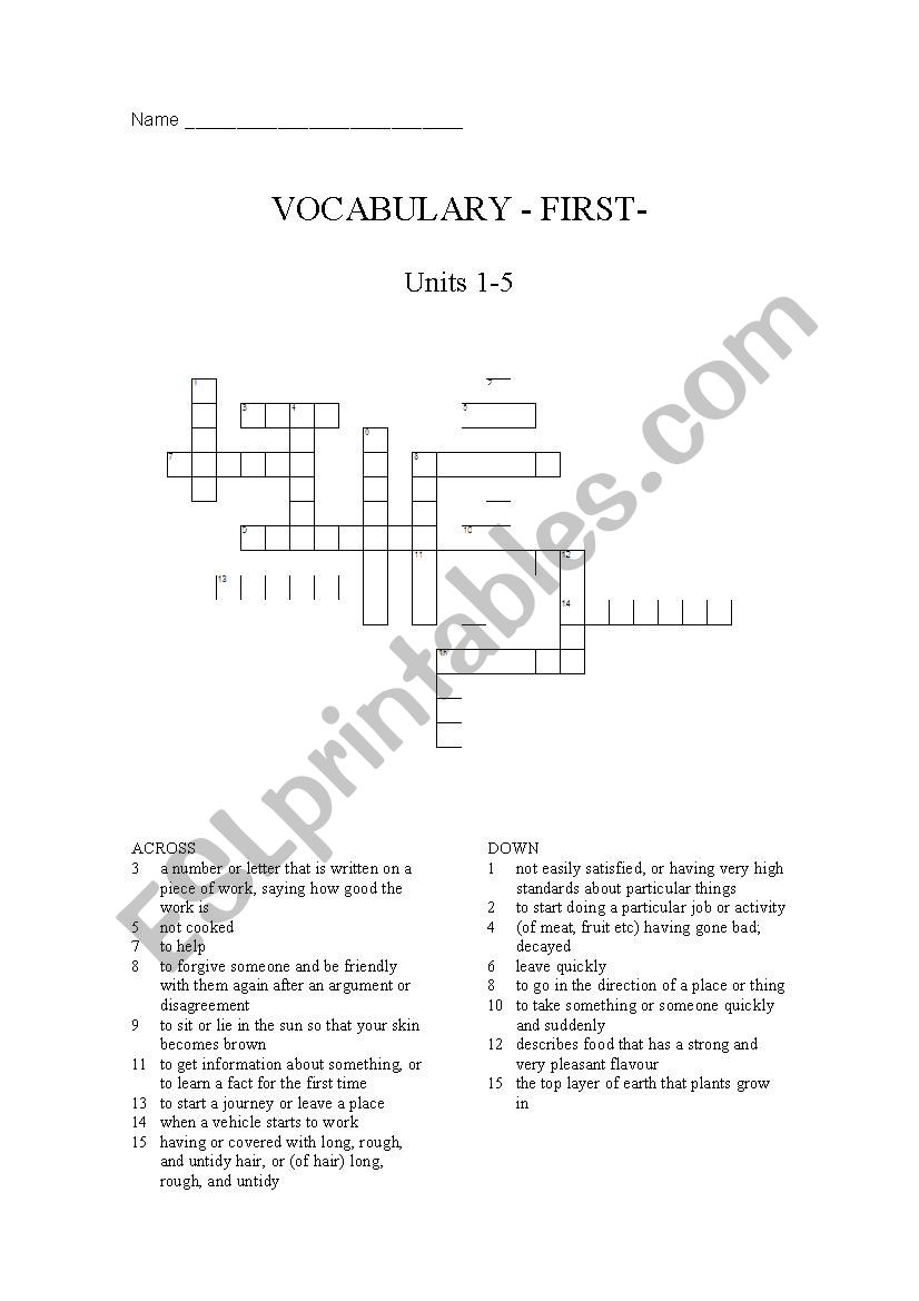 Crossword - Vocabulary FIRST worksheet
