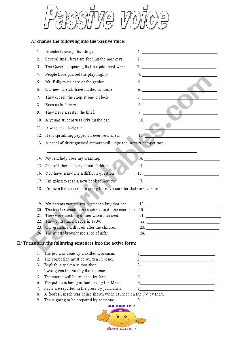 passive voice worksheet worksheet