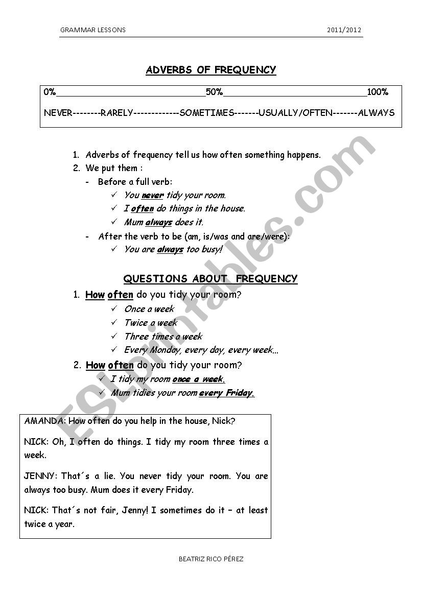 adverbs of frequency worksheet