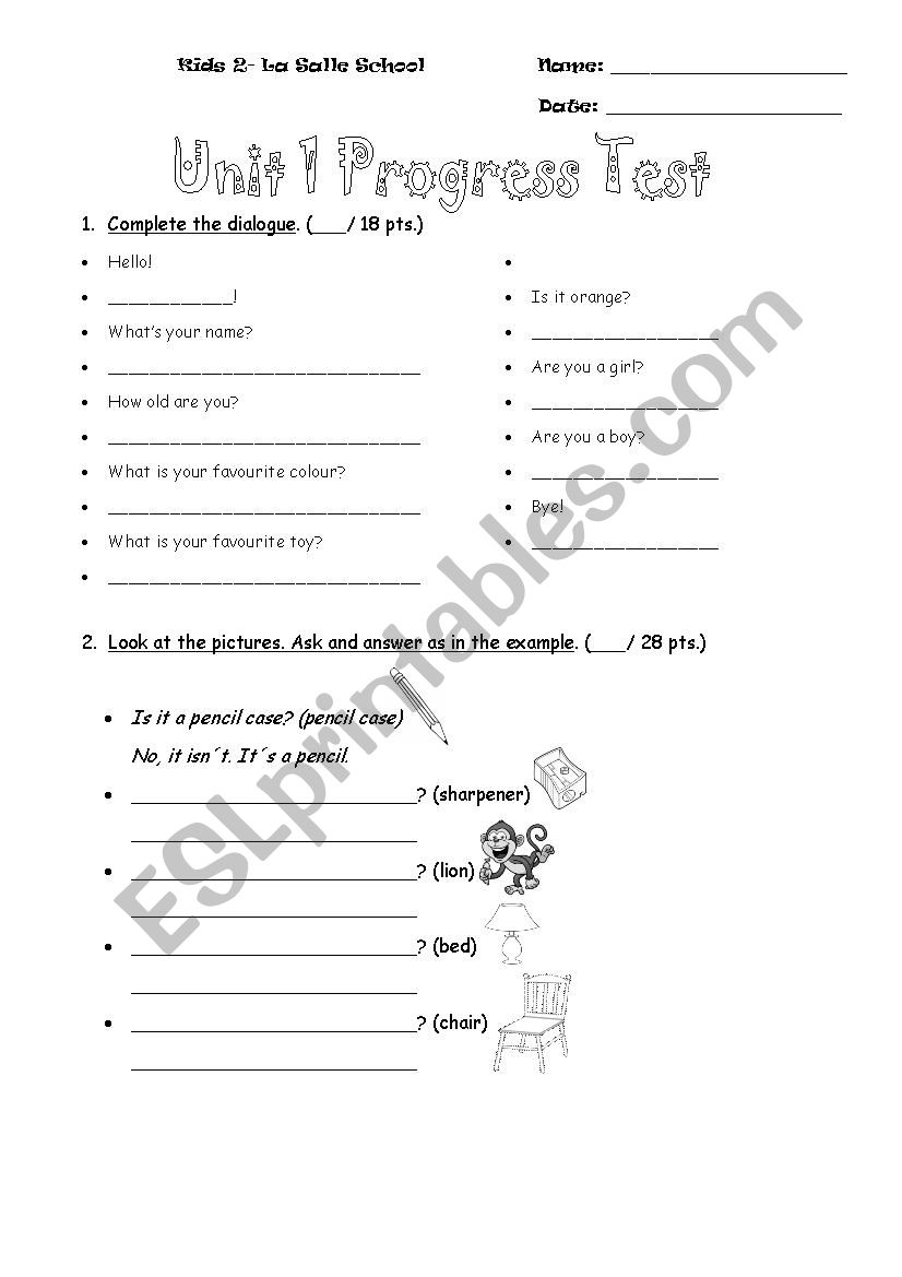 Progress Test worksheet