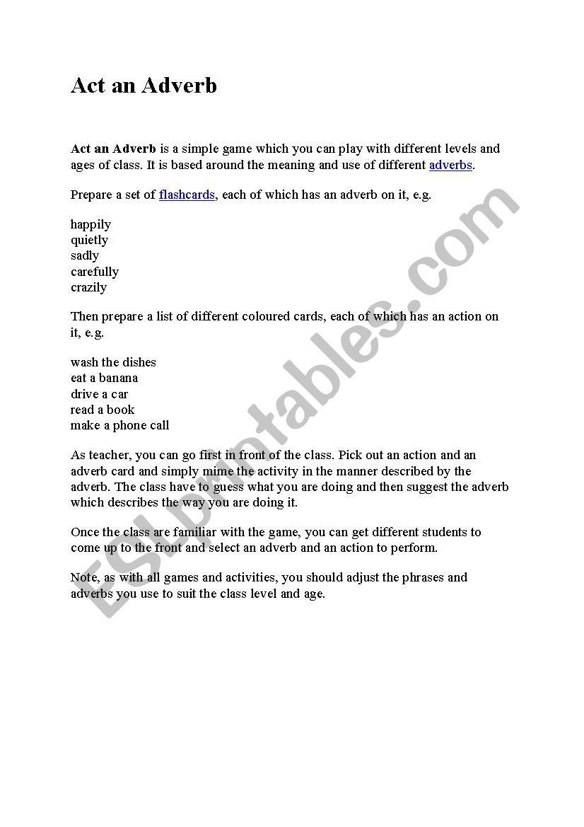 Act an Adverb worksheet