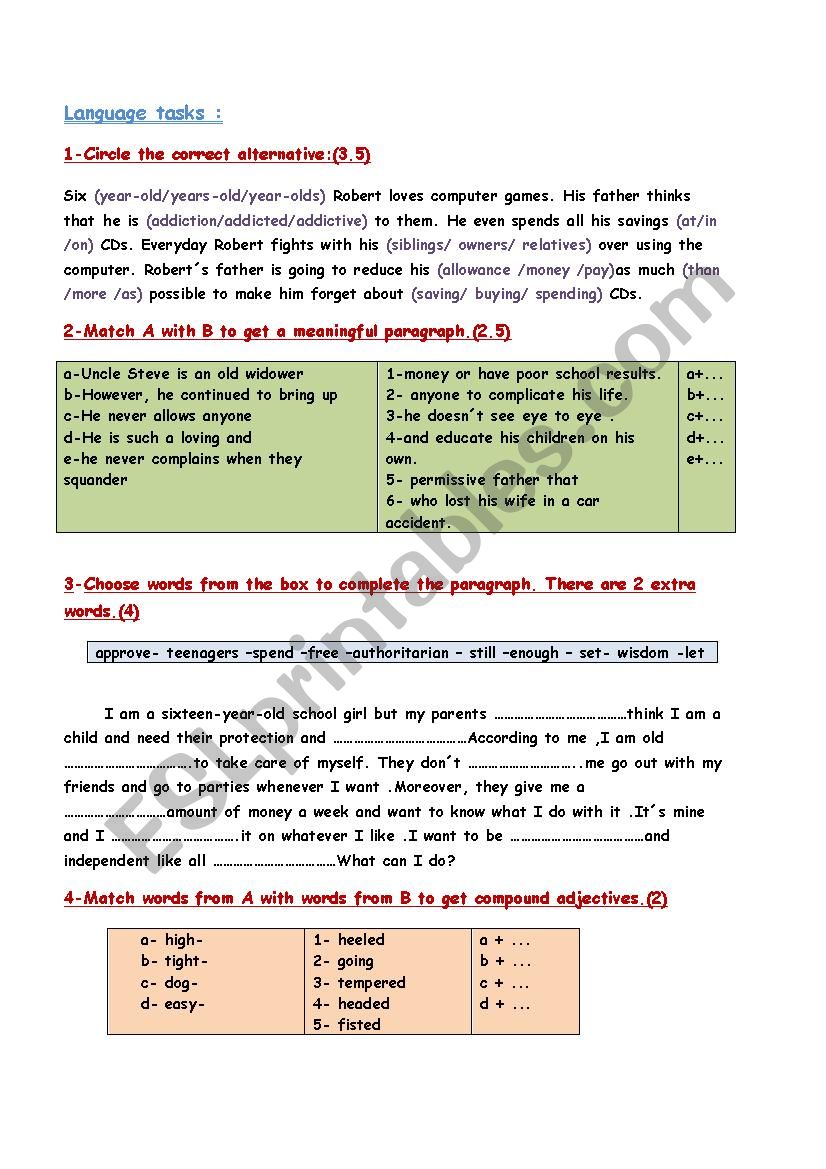 Language tasks worksheet
