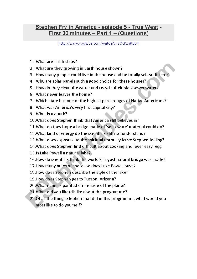 Stephen Fry in America Episode 5 Part 1 Comprehension questions