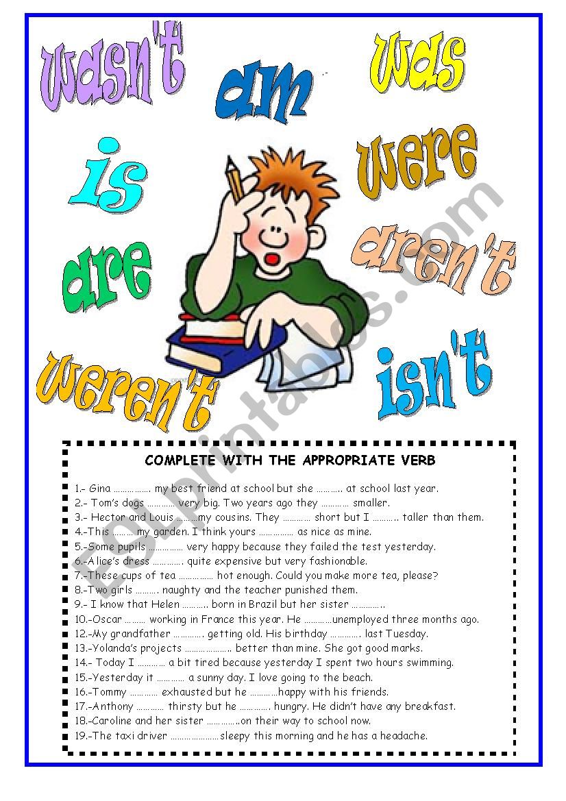 VERB TO BE - PRESENT AND PAST worksheet