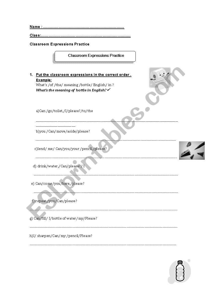 clasroom expressions worksheet