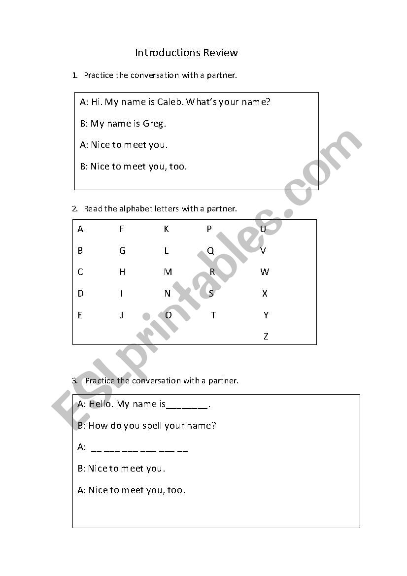 Introductions Review Conversation Worksheet