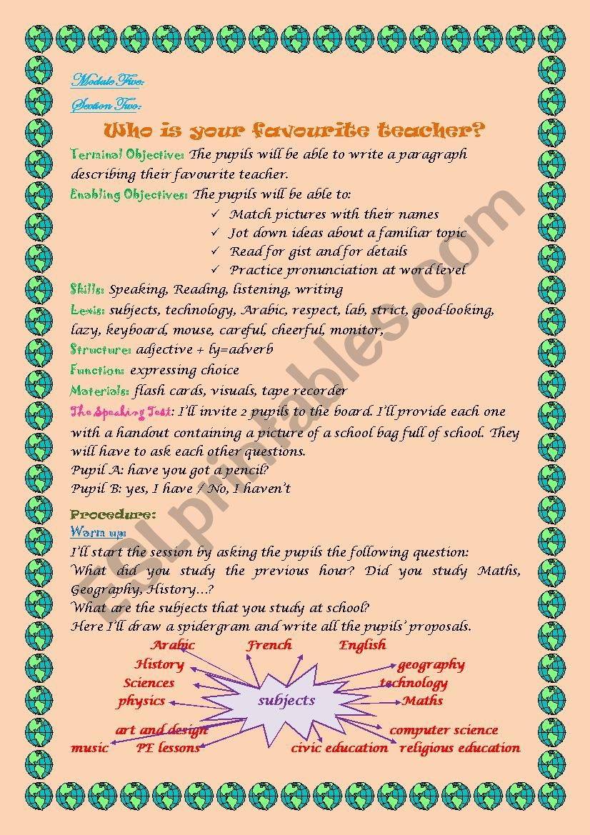 section 2 module 5 who is your favourite teacher